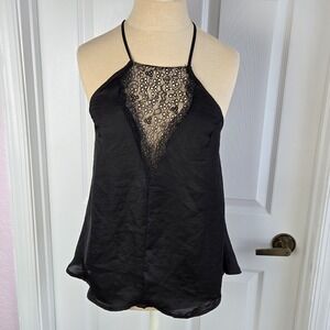 Nasty Gal Vintage Black Satin Lace Camisole‎ Top T Back Size XXS Lingerie USA